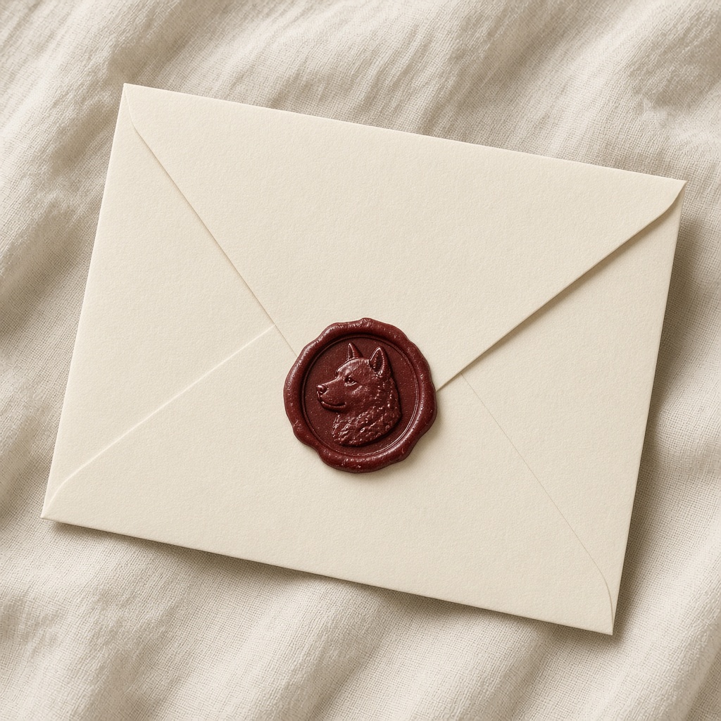 Wax-sealed envelope with a Shiba cameo